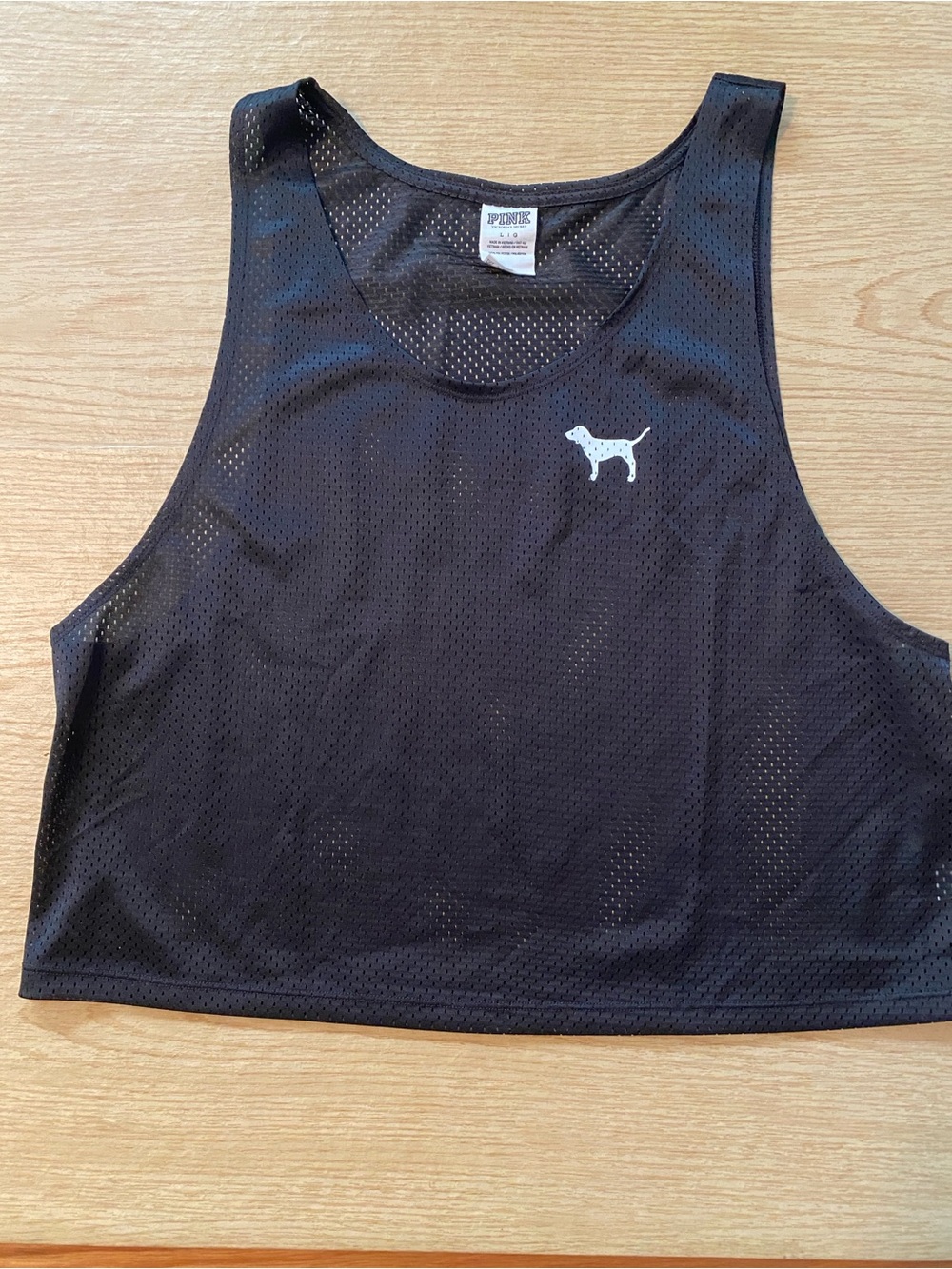 VICTORIA SECRET PINK Black Mesh Crop Tank Pinny with Dog Logo Pinny